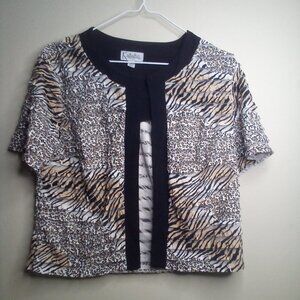 K Studio Collection Open Front Blouse 6 Short Sleeve Ruffle Layers Animal Print